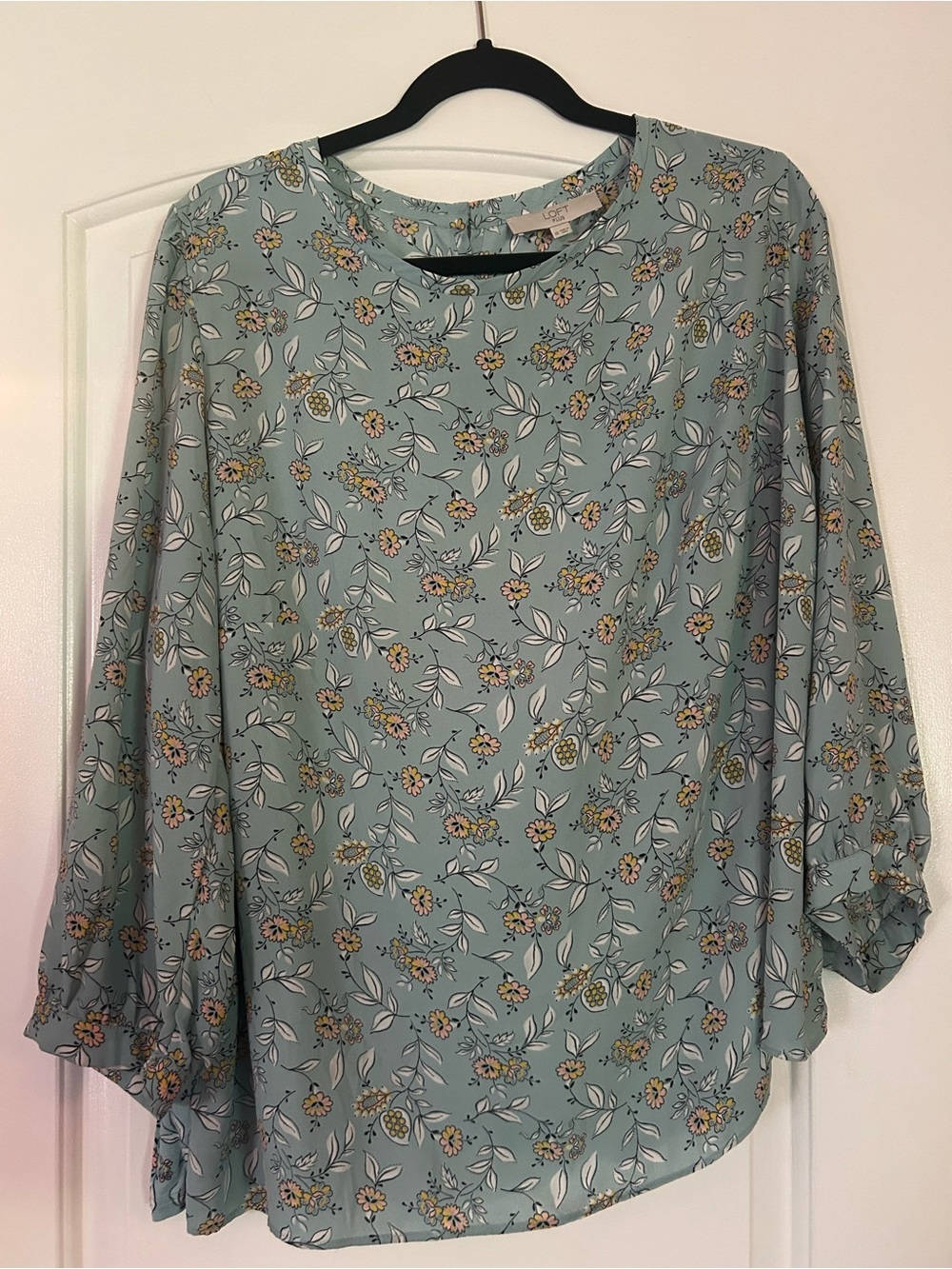 LOFT Seafoam Floral Long-Sleeve Blouse